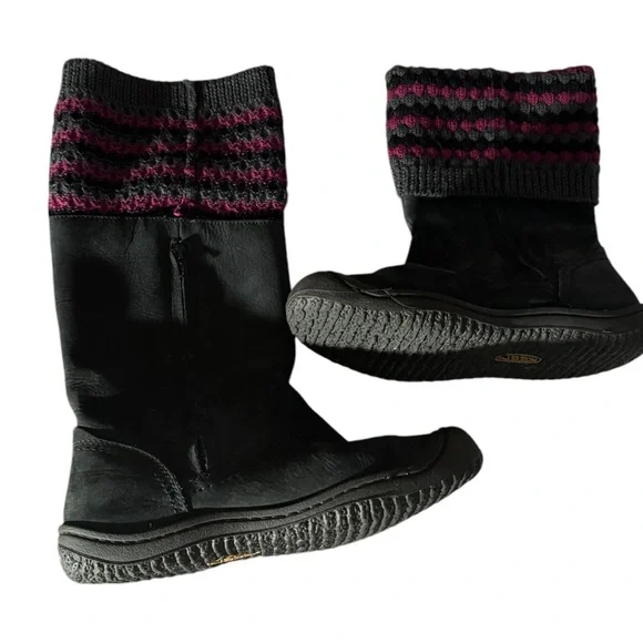 Keen Boots Womens Size 8.5 Black Suede Knit Cuff Flat Waterproof Grey Pink 63035 - Picture 5 of 8
